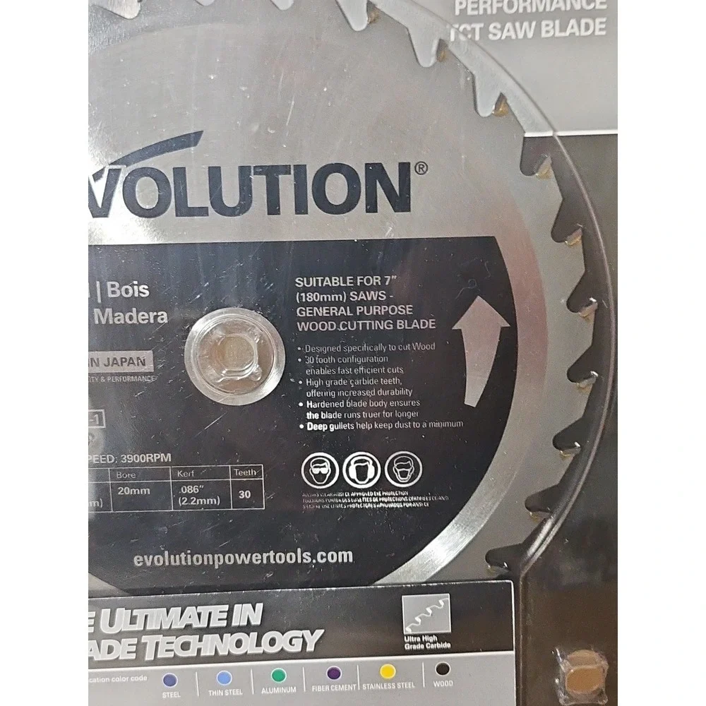 Evolution 180BLADEWD General Purpose Wood Cutting Blade , 7 Inch x 30-Tooth